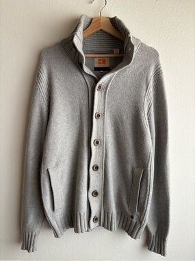 HUGO BOSS ORANGE LABEL Men's Light Gray Button-Up Knit Cardigan